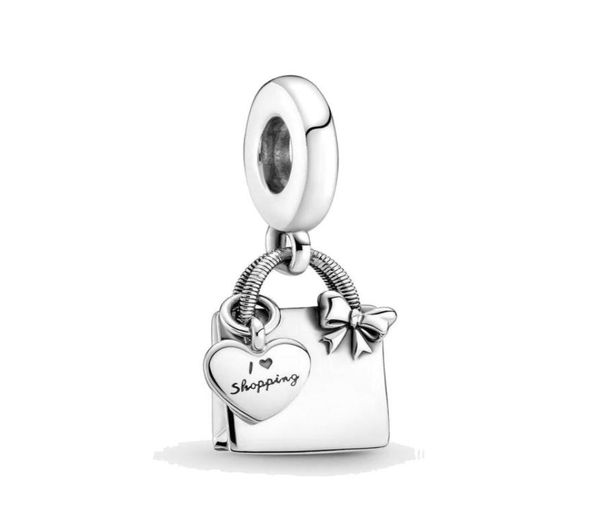 

fine jewelry authentic 925 sterling silver bead fit pandora charm bracelets shopping bag dangle charms safety chain pendant diy be6984366, Bronze;silver