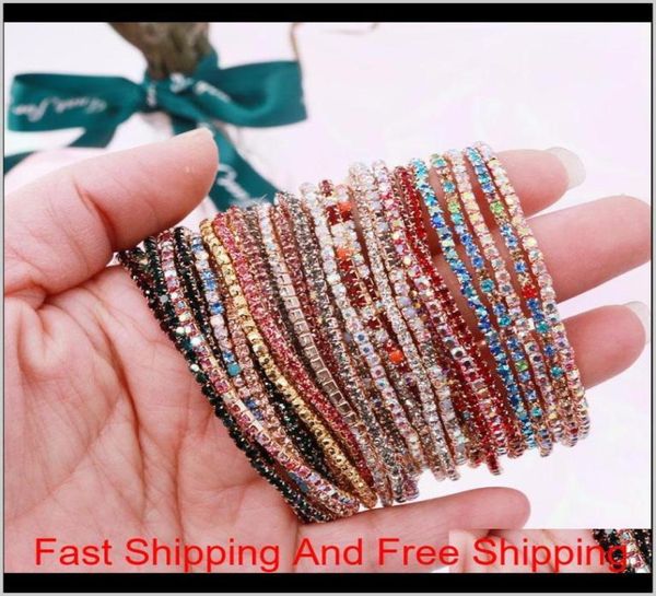 

20pcslot 7inch men039s hip hop bracelet tin alloy gold silver iced rhinestone crystal 1 row tennis chain bracelet drop shippin5937333, Golden;silver