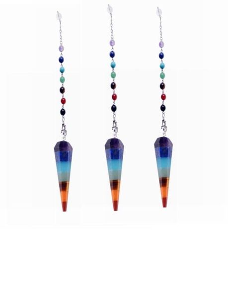 

7 chakra stone yoga necklace raw quartz natural stones dowsing pendulum necklaces reiki rainbow jewelry woman039s gift9734106, Silver