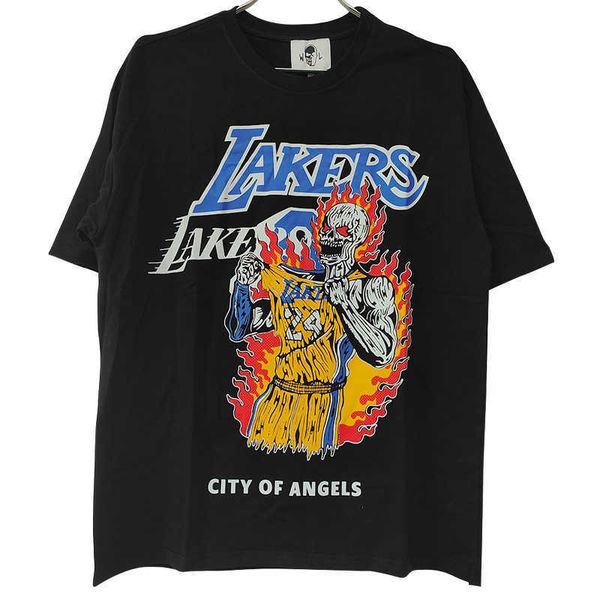 

lotas fashion large short sleeve angeles main skull print basketball fan short sleeve, White;black