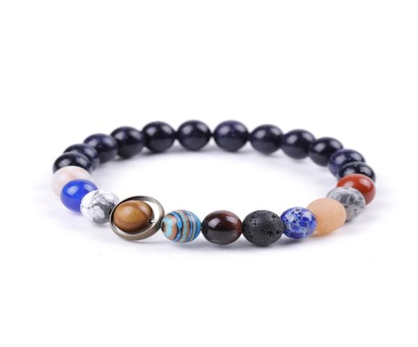 

natural stone solar system galaxy starry strand bracelet lava rock lasurite beads bracelets for women men fashion jewelry will and3034910, Black