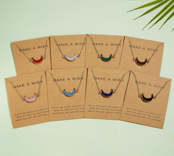 

make a wish card druzy drusy pendant women resin moon handmade gold chains necklaces for female christmas party birthday gift2699708, Silver
