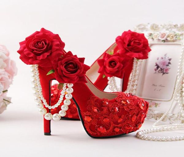 

red wedding shoes flower rhinestone bridal dress shoes stiletto heel flock leather fashion women crystal applique prom pumps5820252, Black