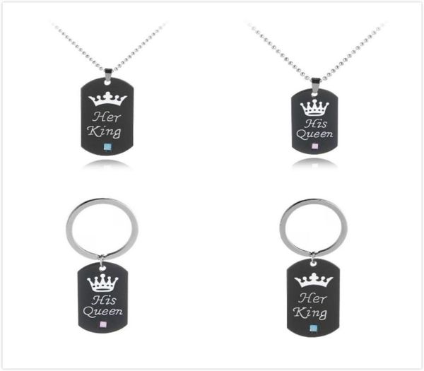 

stainless steel her king his queen necklacekey chain dog tag crown couple necklacekeyring pendants chains lovers jewelry gift7662757, Silver