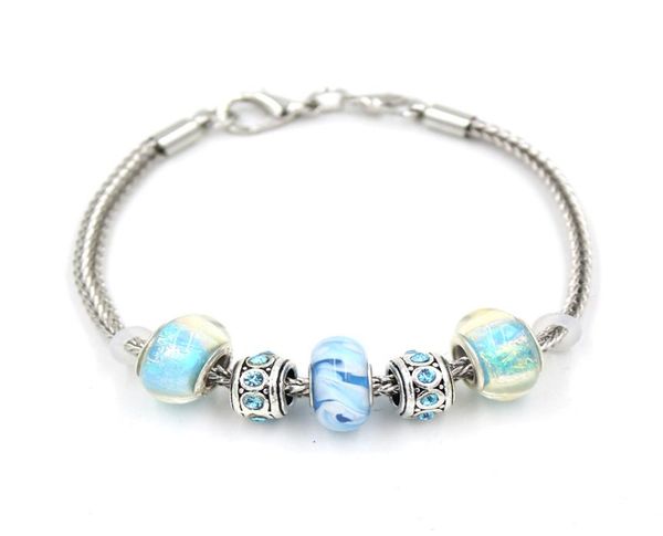 

whole new arrival diy jewelry wheat chain light blue aqua lampwork murano glass bead bracelets for women gift bijoux pulser3521391, Golden;silver