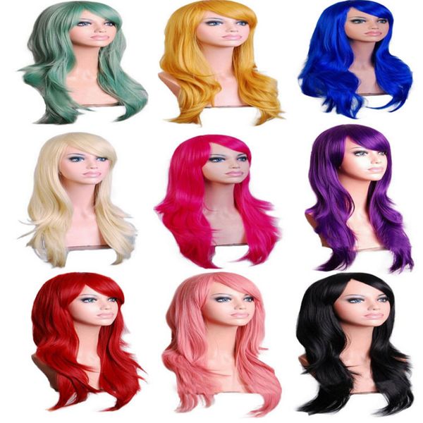 

cost-effective 28'' cosplay wig: colorful, long curly, variety of styles & adequate volume - perfect for all cosplay events, Black