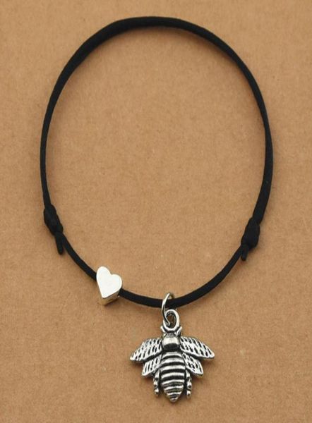 

20pcslot fashion honey bee charm bracelets red cord string rope heart love mini animal for women men boyfriend girlfriend jewelry4064485, Golden;silver