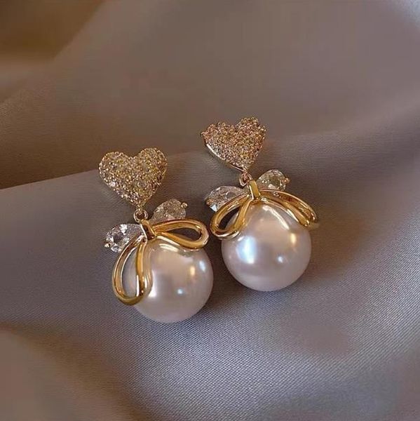 

exquisite large pearl earrings s925 diamond stud earrings classic beautiful earrings women's wedding jewelry gift, White
