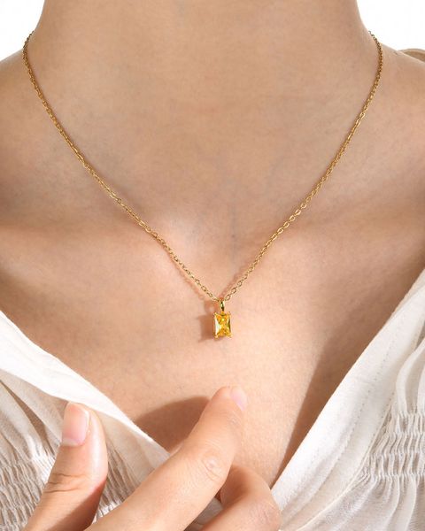 

women's necklace personalized and trendy stainless steel square cubic zirconia pendant necklace with extended chain jewelry party gift, Silver