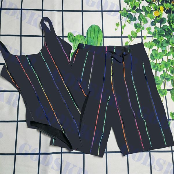 

colorful letter bikini couple swimwear mens beach shorts womens one piece swimsuit summer travel bathing suit, White;black