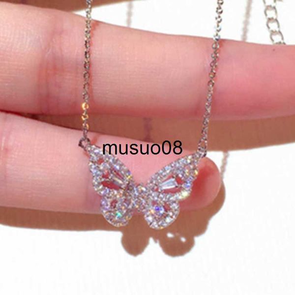 

pendant necklaces sparkling crystal butterfly pendant necklace for women invisible chain clavicle necklace party proposal gifts fine jewelry, Silver