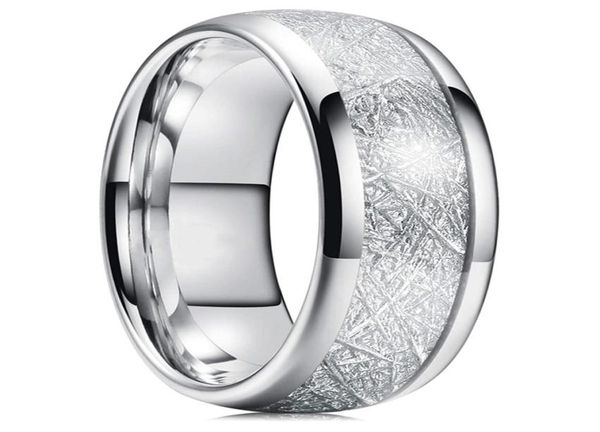 

8mm tungsten mens ring inlay meteorite silver polished wedding bands men039s 316l stainless steel ring size 7133705243