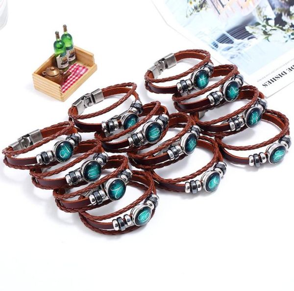 

new classic twelve constellation charm horoscope bracelets leather bracelet punk jewelry snap button changable model no ne94219565463, Golden;silver
