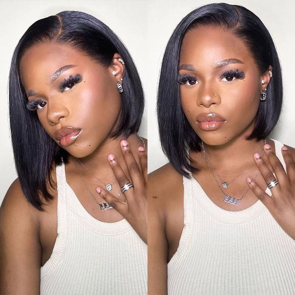 

straight bob human hair wigs straight short bob lace closure wigs b4u hair natural color brazilian lace front human hair wig, Black;brown