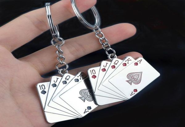 

metal royal flush poker playing card key ring red black keychain bag hanging fashion jewelry will and sandy1810502, Slivery;golden