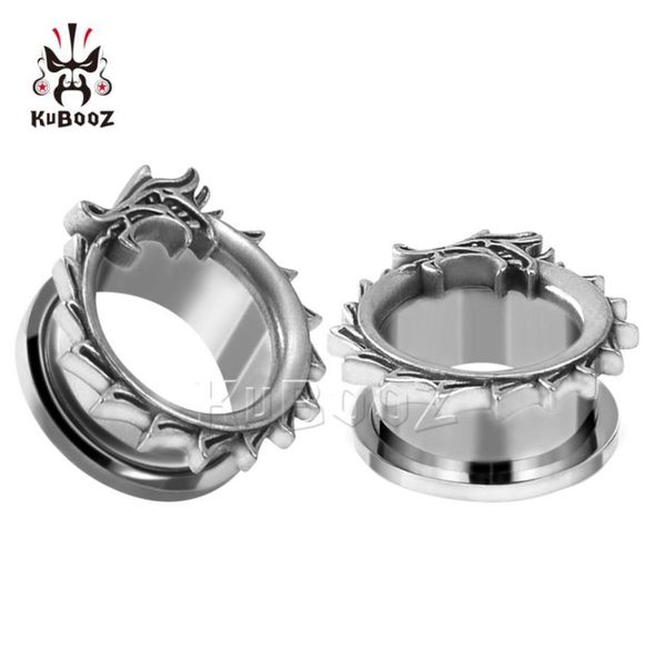 

kubooz stainless steel dragon eat tail ear plugs tunnels earring gauges body jewelry piercing stretchers expanders whole 825m8366186, Silver