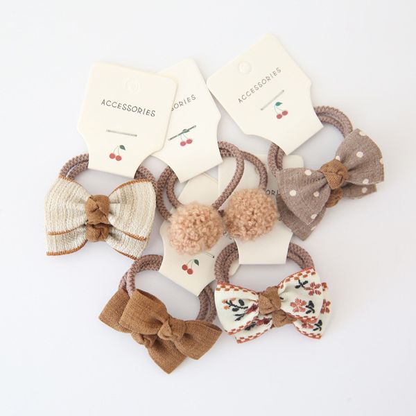 

10pcs/lot sweet hair band girls hair ties bows elastic rubber band flower small ball scrunchies baby kids hair accessories, Slivery;white
