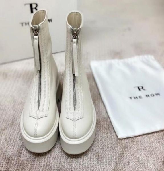 

2020 highquality spring and fall womens all black white real leather chunky platform rubber sole front zipper up combat hiking bo9130604