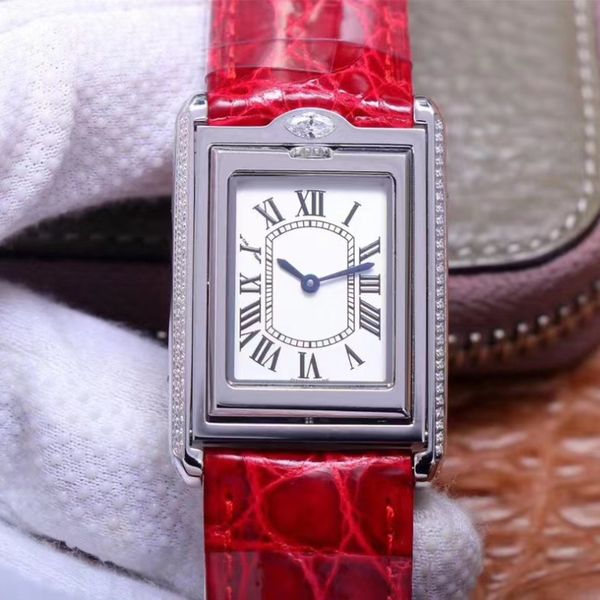 

high-quality rollover tank diamond watch sapphire mirror swiss movement exquisite workmanship perfect detail luxury watch equipped with croc, Slivery;brown