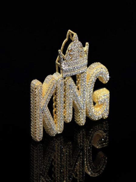 

hip hop crown shaped king letters pendant with rope chain iced out bling full paved cubic zirconia cz necklaces men boy jewelry8426337, Silver