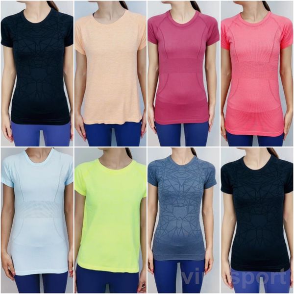 

lu align lu woman yoga short sleeve fitness tshirt lady high elasticity bodybuilding sport swiftly tech quick dry outdoor swift speed worko, White;red