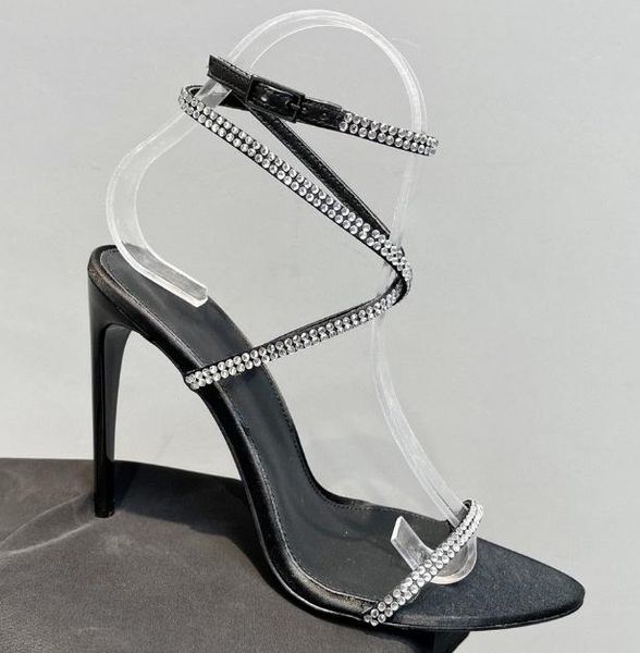 

Designer Diamond High Heeled Sandals women 2023 new Rhinestone ankle straps open toe straps Ladies' Party sexy strappy Crystal High-heeled sandals with box, Brown
