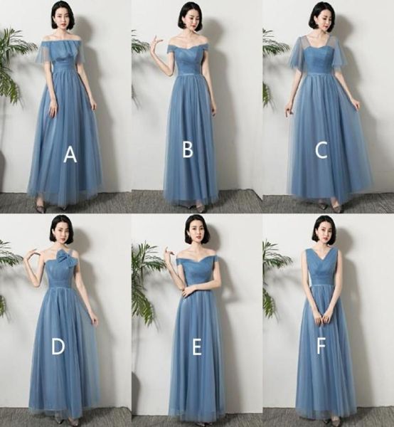 

dusty blue tulle long bridesmaid dresses 2020 new wedding party dress lace up maxi gowns vestido para festa1454216, White;pink