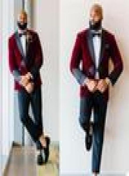 

customise 2 pcs mens wedding tuxedos shawl lapel velvet gentle groom wear slim fit groomsmen jacket pants man blazer2479071, Black;gray