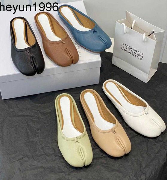 

slippers ladies sandals margiela designer fashion leather low round head split toe flat bottom one stirrup outdoor home leisur3774153, Black