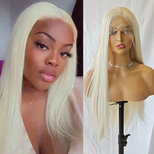 

long silk straight blonde color synthetic wig natural hairline side part lace front fiber wigs daily makeup use hair, Black