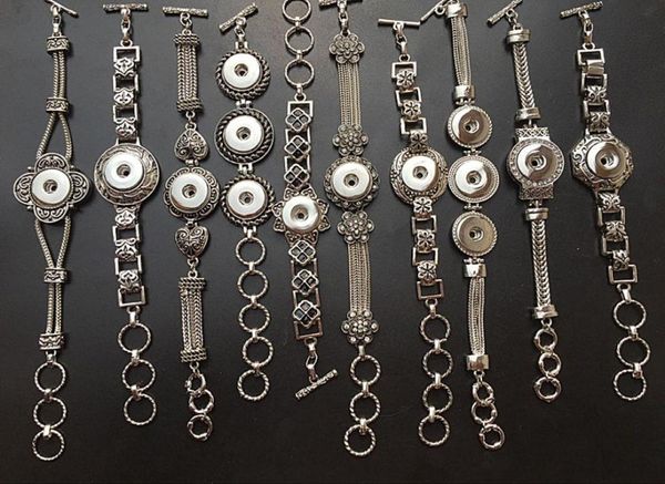 

whole assorted mixed styles 18mm interchangeable snap charm buttons vintage cuff bracelets diy jewelry brand new1787614, Golden;silver