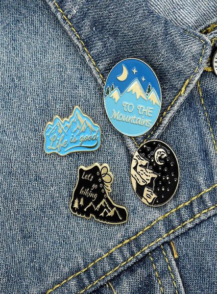 

adventure enamel lapel pins scenic mountain star moon brooches badge clothes bag jewelry gift for friend whole5921617, Gray