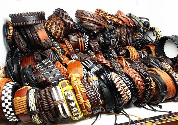 

whole assorted retro vintage men039s women039s surfer genuine leather ethnic tribal cuff bracelets mix different sty9821129, Golden;silver