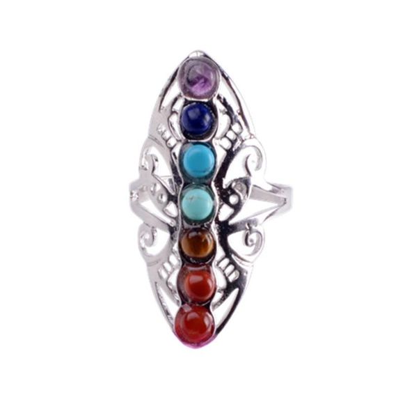 

seven chakra gemstone ring healing adjustable thumb aura gem ring9384862, Silver