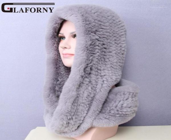 

beanieskull caps glaforny 2021 knitted real rex fur hat ear muff scarf cap soft and fashionable 2 use 22 colors18084236, Blue;gray