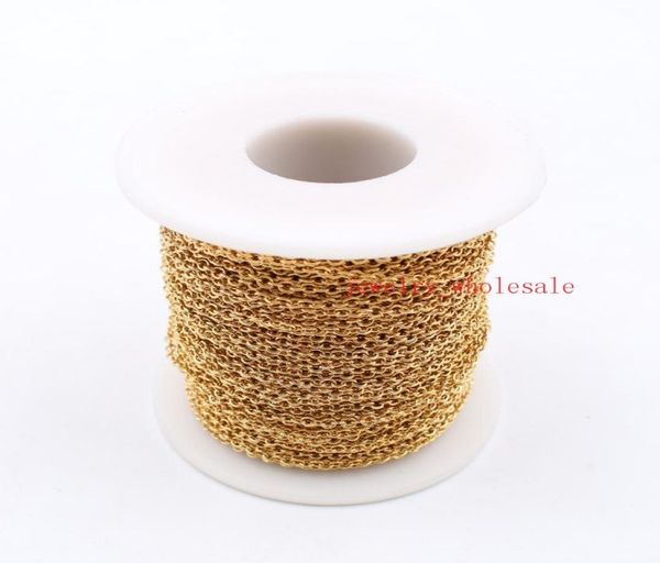 

selling 50meterroll whole jewelry finding chain gold stainless steel strong thin 2mm links soldered flat link oval chain 2629594, Silver