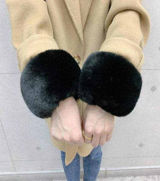 

five fingers gloves 1 pair large cuff fur wrist big sleeve decor winter coat hand ring faux warm oversleeves arm cuffs6577701, Blue;gray