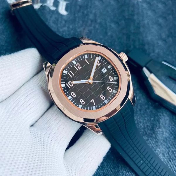 

selling watch fashion automatic watch 40mm green 5164 aquanaut travel time movement mechanical transparent mens rubber wristwatches waterpro, Slivery;brown