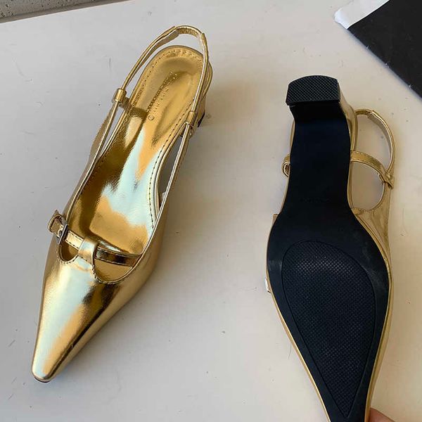 

woman sandals golden pumps women high heels new in 2023 spring summer fashion slingback ladies heeled shoes female luxury 230511, Black