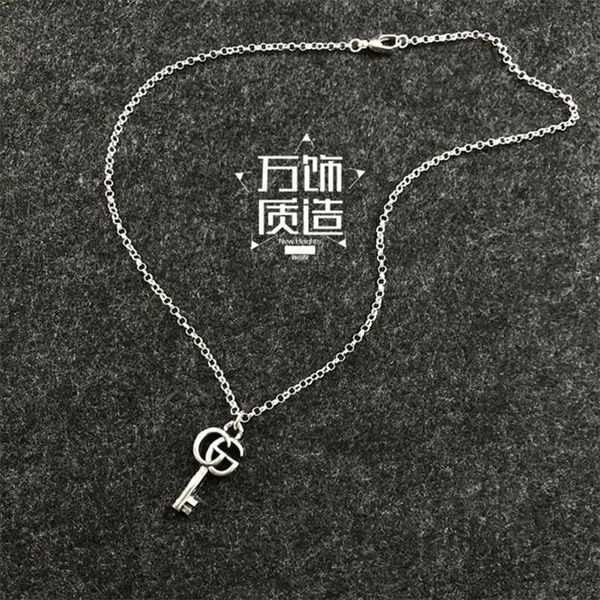 

70% off designer jewelry bracelet necklace ring sterling key shape pendant rattan pattern ins men's women's sweater chain, Silver