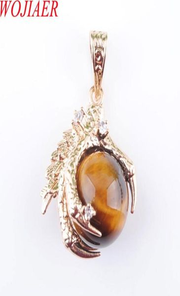 

wojiaer natural gemstones gold colors dragon claw pendant necklace round tigers eye bead jewelry bn3085010335, Silver