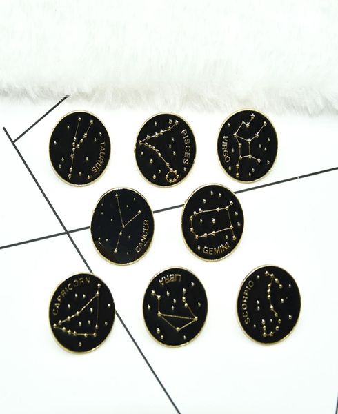 

cartoon black round badge constellation symbol meaning brooches enamel pins funny fashionjewelry lapel backpack feastival gift for1876654, Gray