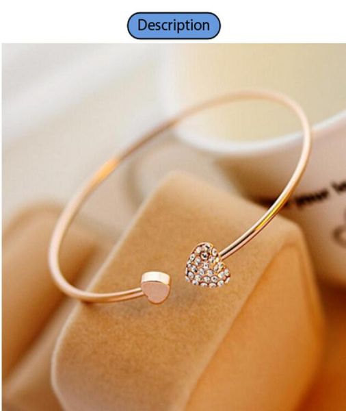 

women fashion bangle style alloy gold and silver color rhinestone love heart cuff bracelet jewelry2194827, Black