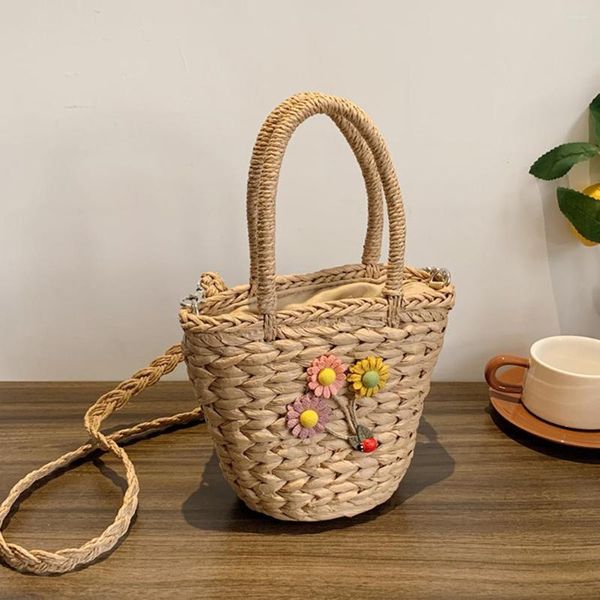 

shoulder bags summer hand-woven handbag fashion woven underarm bag casual flower simple portable elegant basket shape for weekend vacation