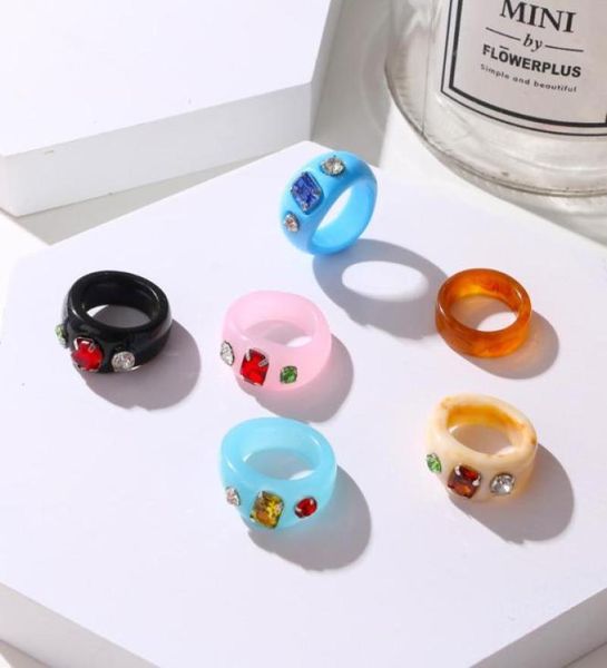 

cluster rings vintage colorful mood resin for women unique statement acrylic 2021 trend crystal plastic jewelry accessories1157413, Golden;silver