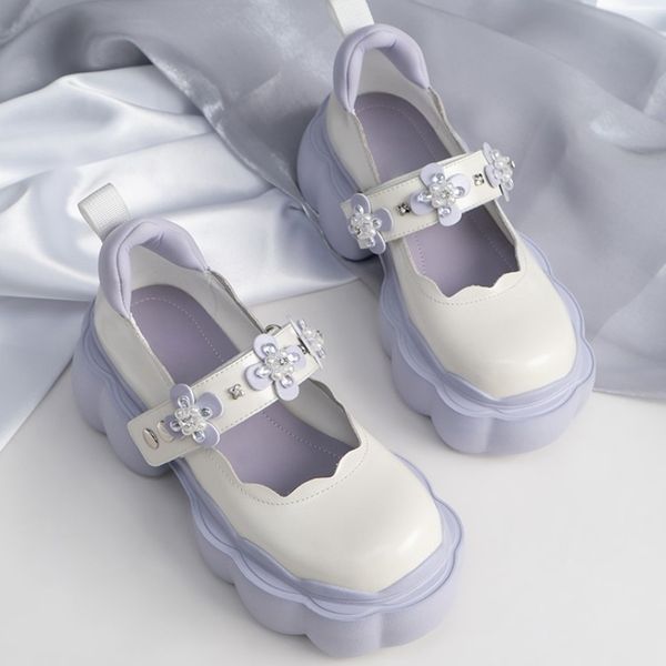 

cloud thick sole women pumps platform shoes woman white mary janes chunky heel leather shoes woman casual loafers black flats, Black;white