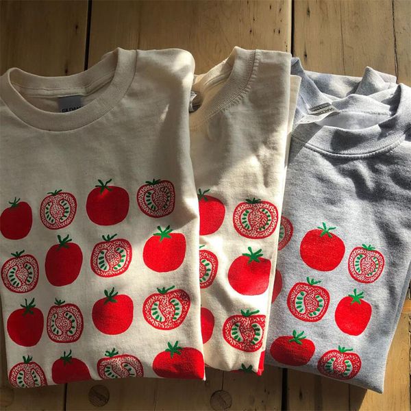 

men's t-shirts vintage style tomato graphic t-shirt women's short sleeve loose cotton 2023 summer casual tees crewneck vegetarian, White;black