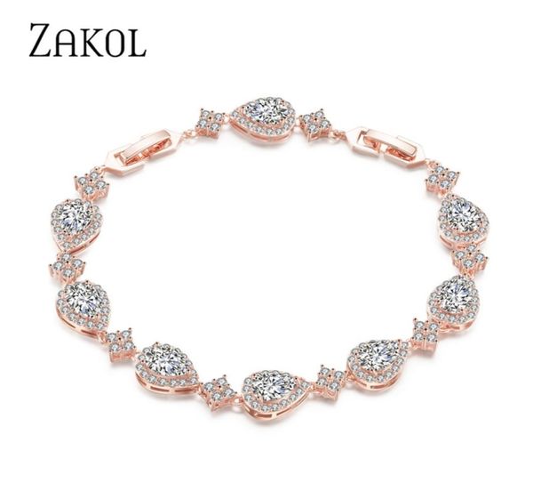 

zakol trendy white gold color cubic zirconia stone big water drop shape bracelet bangle for women party jewelry fsbp2014 2111249666212, Black