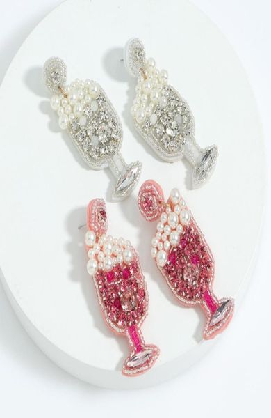 

white color pearl champagne bubbly earrings for women trendy gold color rhinestone beaded drop earrings handmade bijoux4273690, Silver