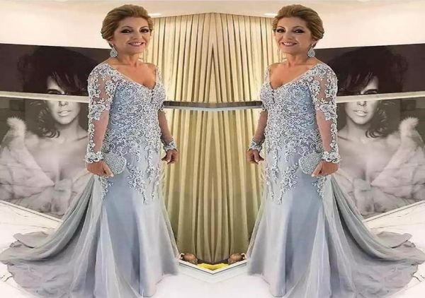 

elegant blue silver mother of the bride dresses long sleeves 2021 v neck godmother evening dress wedding party guest gowns new2182947, Black;red